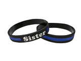 Sister Thin Blue Line Silicone Wrist Band Bracelet Wristband - Support Police and Law Enforcement