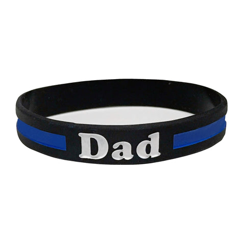 Dad Thin Blue Line Silicone Wrist Band Bracelet Wristband - Support Police and Law Enforcement