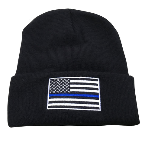 Thin Blue Line USA Flag Knit Skull Cap Hat Beanie by TrendyLuz - Support Police and Law Enforcement