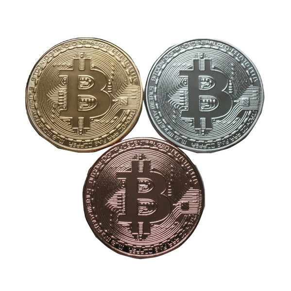 Set of Gold, Silver, and Copper Plated Color Bitcoins BTC Physical Cryptocurrency Collectible Coins by TrendyLuz